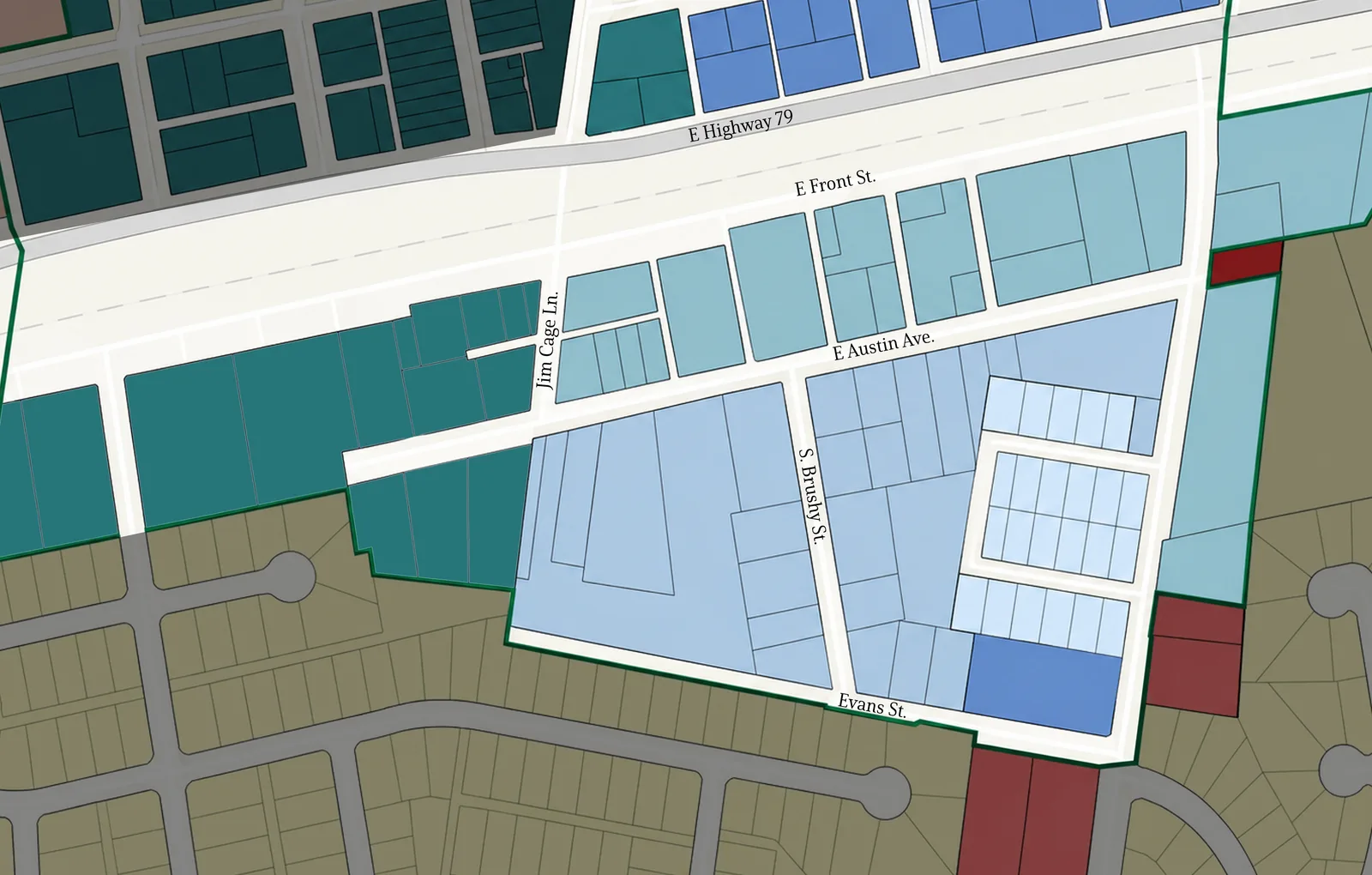 Original Hutto, the Southside. Map redrawn for the Hutto 150 exhibit.