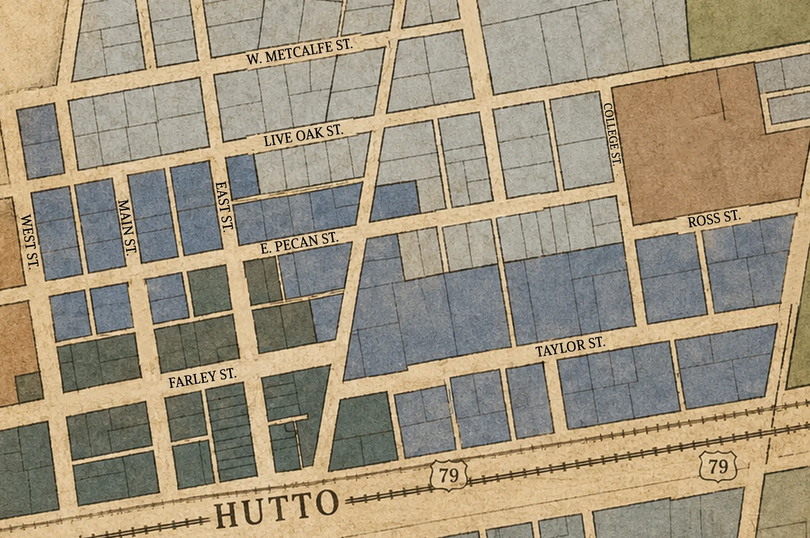 The Railroad Addition, 1888. Map redrawn for the Hutto 150 exhibit.