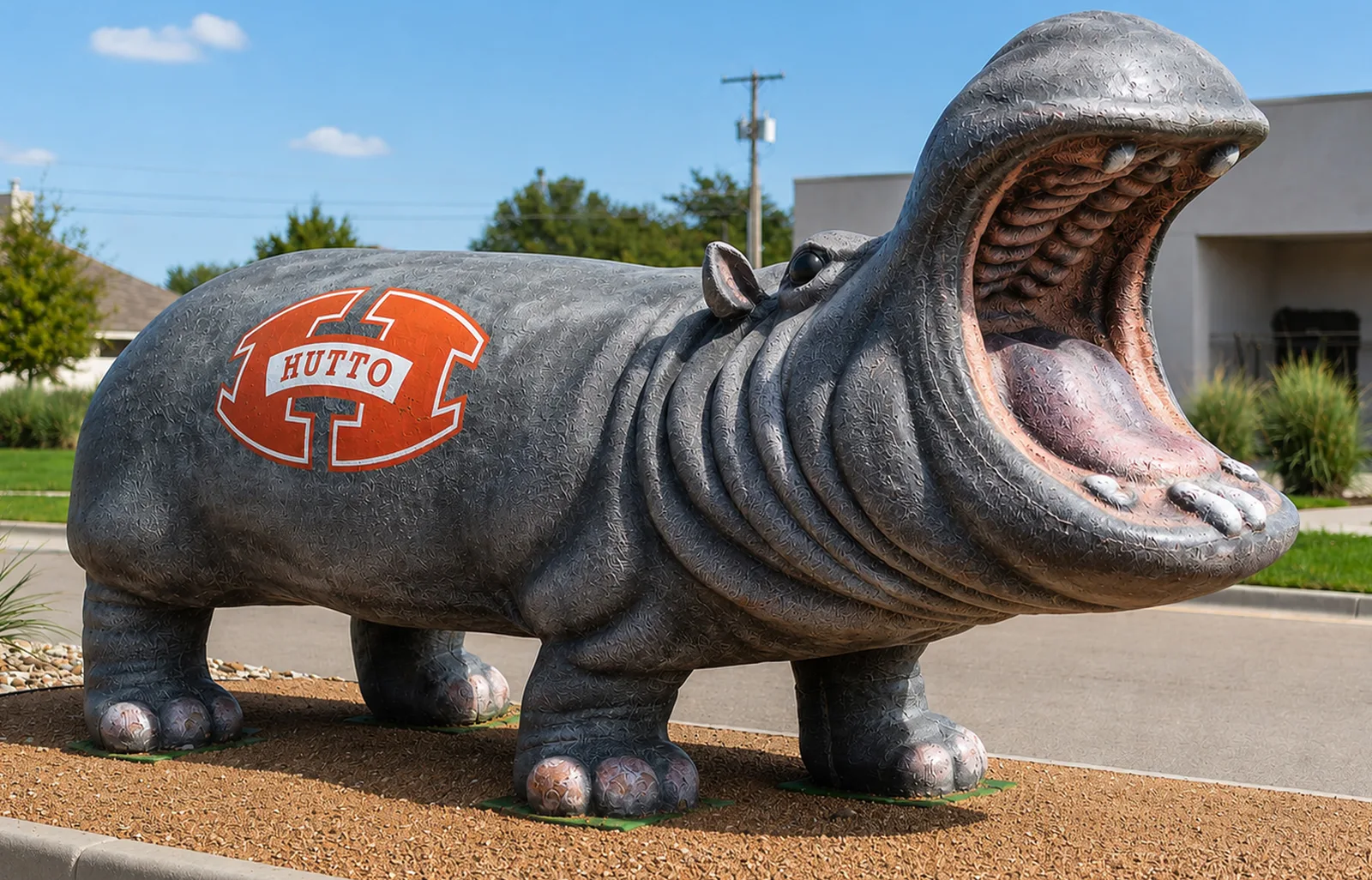 The Hutto Hippo at City Hall.